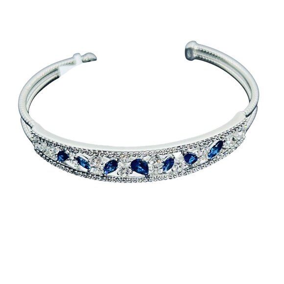 Nadri Jewelry - Nadri Precious Metal Plated, CZ And Aqua Blue Glass Stones Cuff Bracelet (5928)